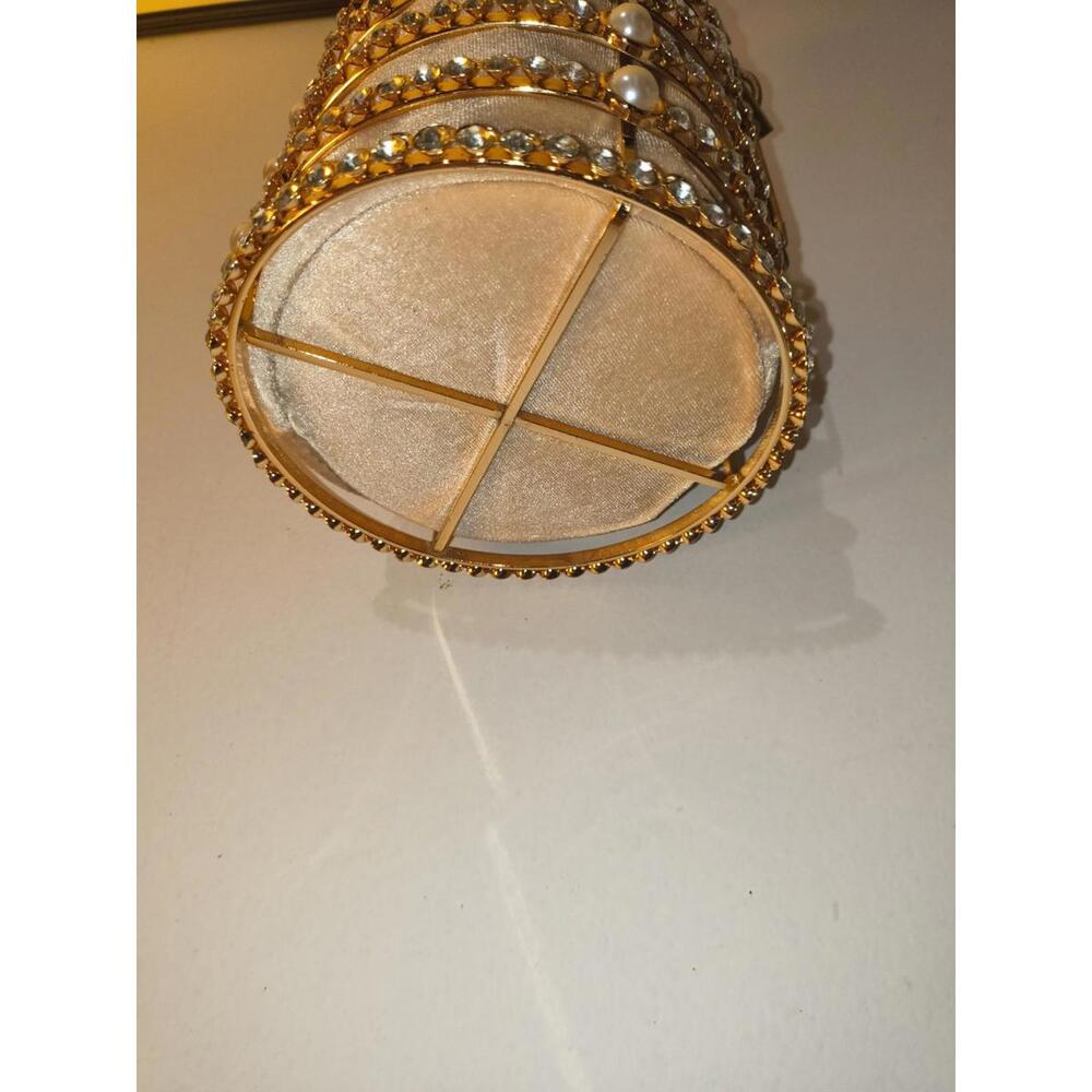 Rhinestone & Pearl Metal Frame Tube Clutch With Gold Purse Chain & Nude Bag NIB - Picture 5 of 9